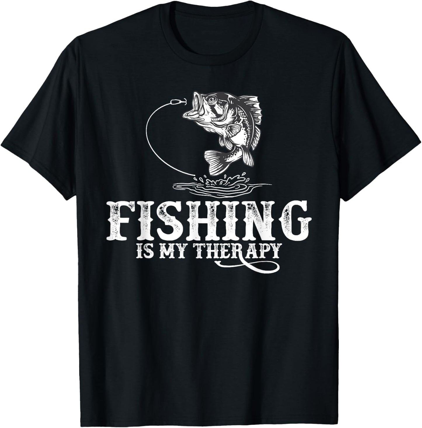 Fishing is My Therapy Funny Fishermen T-Shirt - T-Shirt | Black