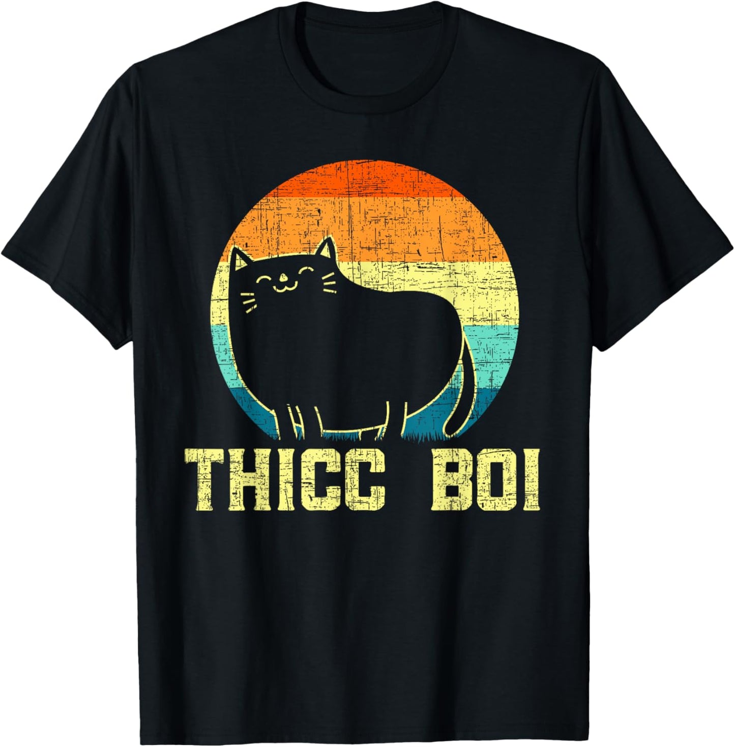 Thicc Boi Chonk Cat Meme Fat Kitty Kitten Lover Overweight Men Women T-Shirt - T-Shirt | Black
