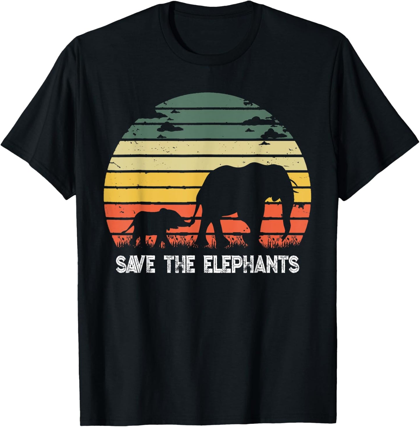 Save The Elephants Lovers Gift Vintage Retro Elephant T-Shirt - T-Shirt | Black