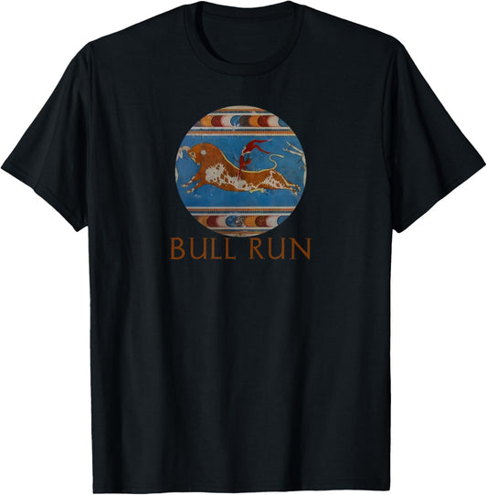 Ancient Minoan Civilization - Bull Run - European History T-Shirt - T-Shirt | Black