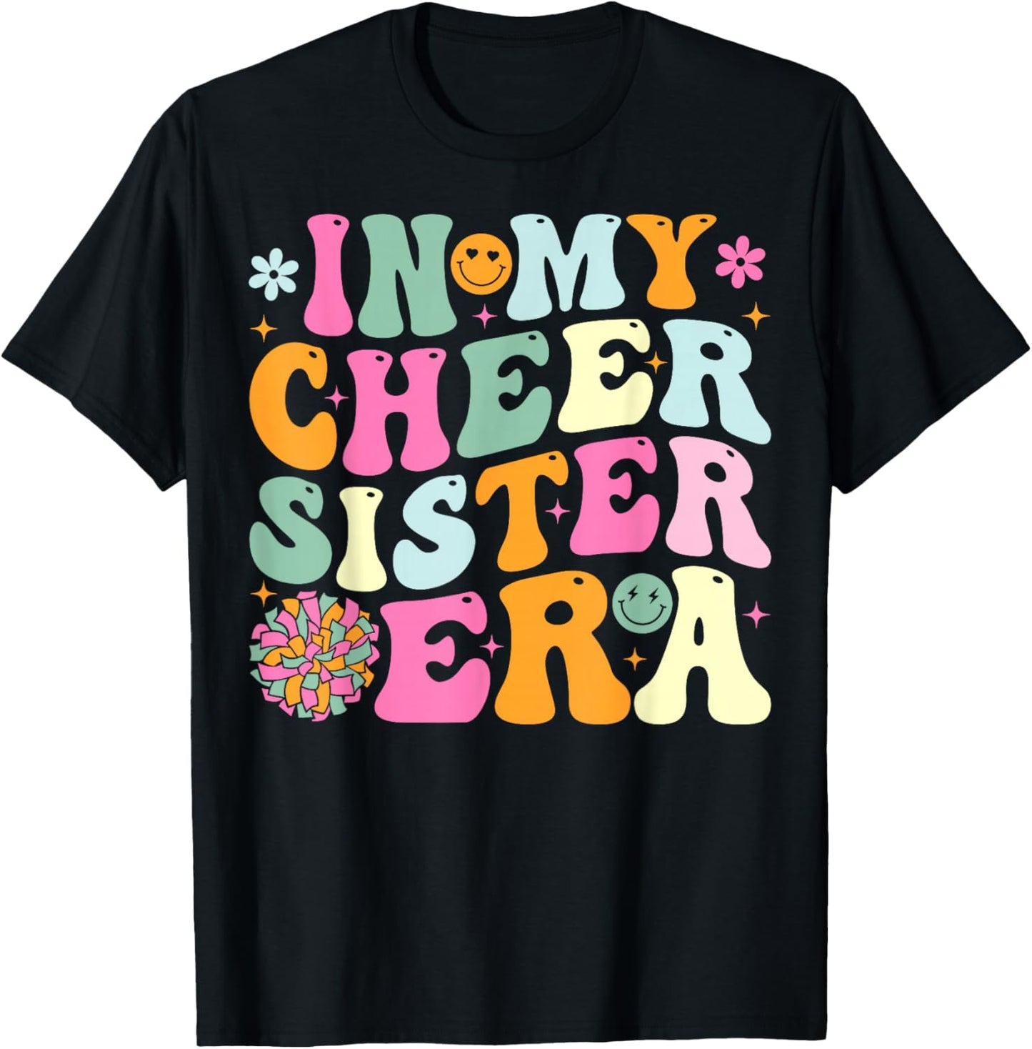 Groovy In My Cheer Sister Era Cheerleading T-Shirt - T-Shirt | Black