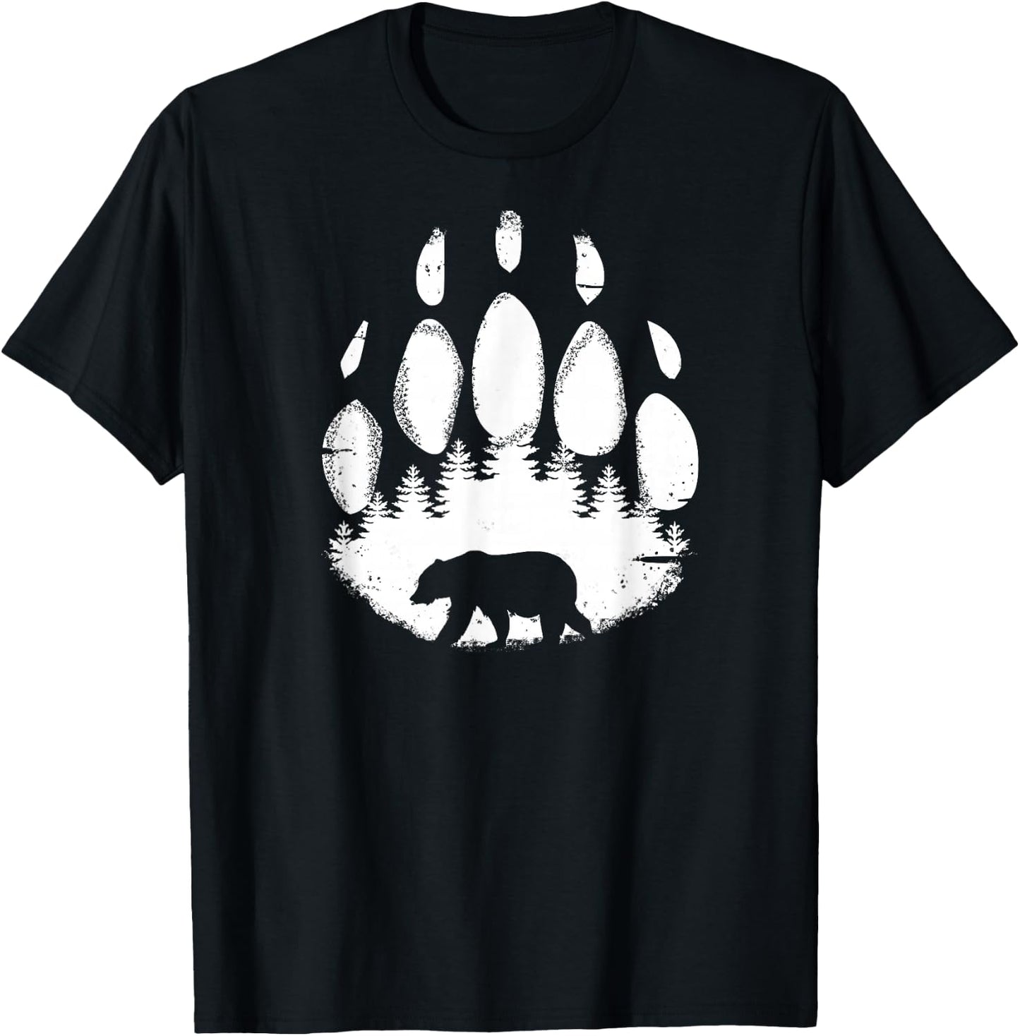 Bear Paw White Print Forest Animal Silhouette T-Shirt - T-Shirt | Black