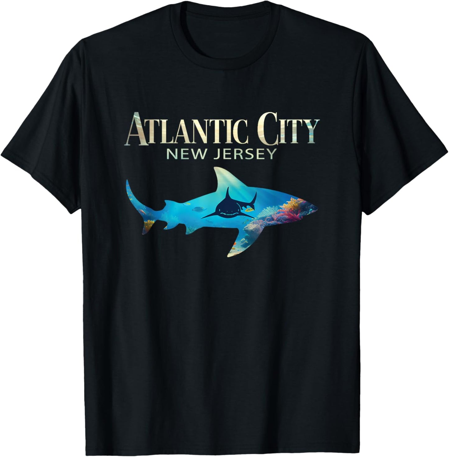 Atlantic City Retro Atlantic City NJ Shark T-Shirt - T-Shirt | Black