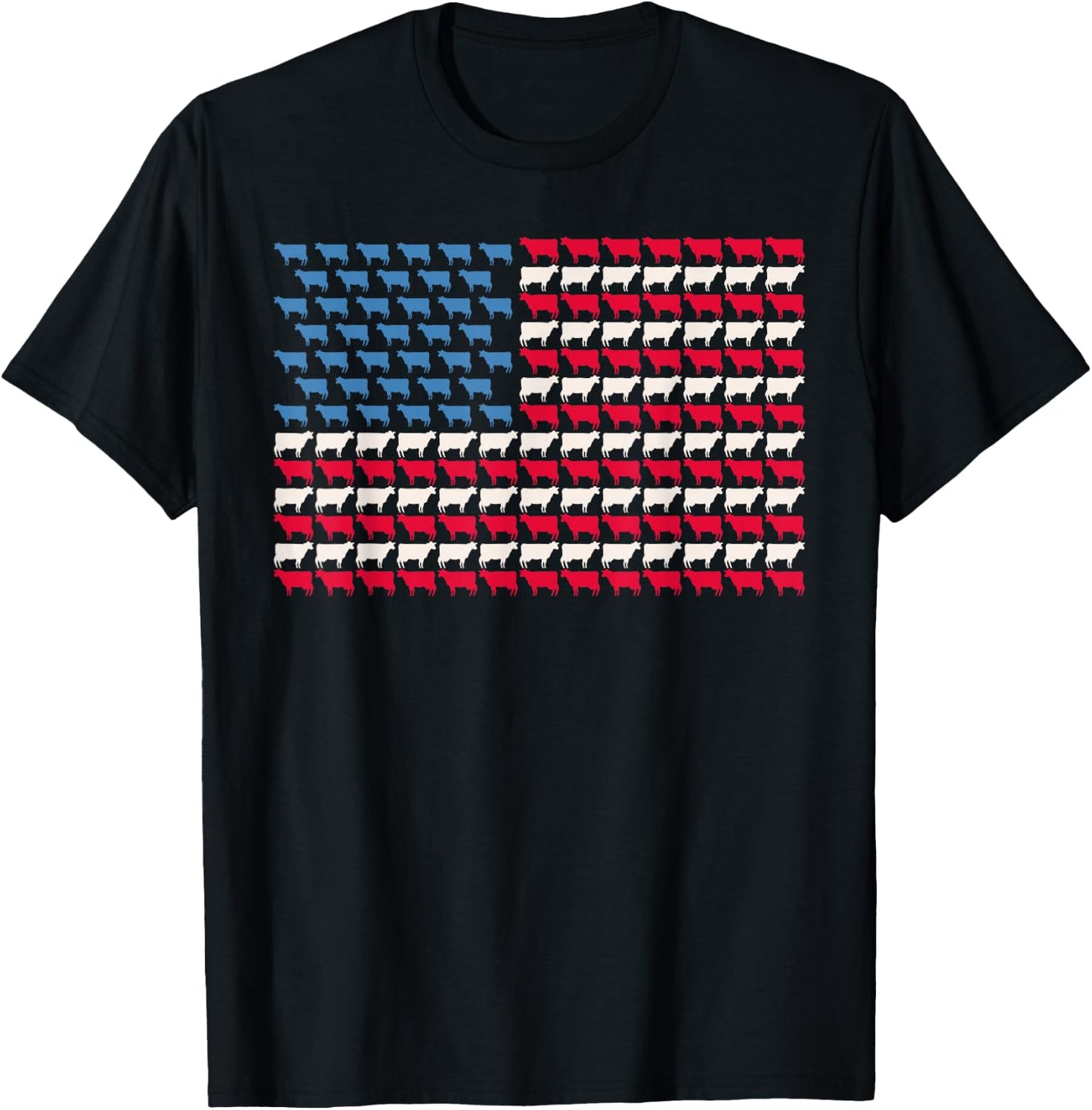 Cow American Flag Heifer US 4th of July Farm Cattle USA Gift T-Shirt - T-Shirt | Black