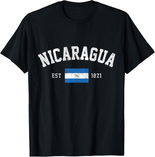 Nicaragua Est. 1821 Nicaraguan Flag Independence Day T-Shirt - T-Shirt | Black
