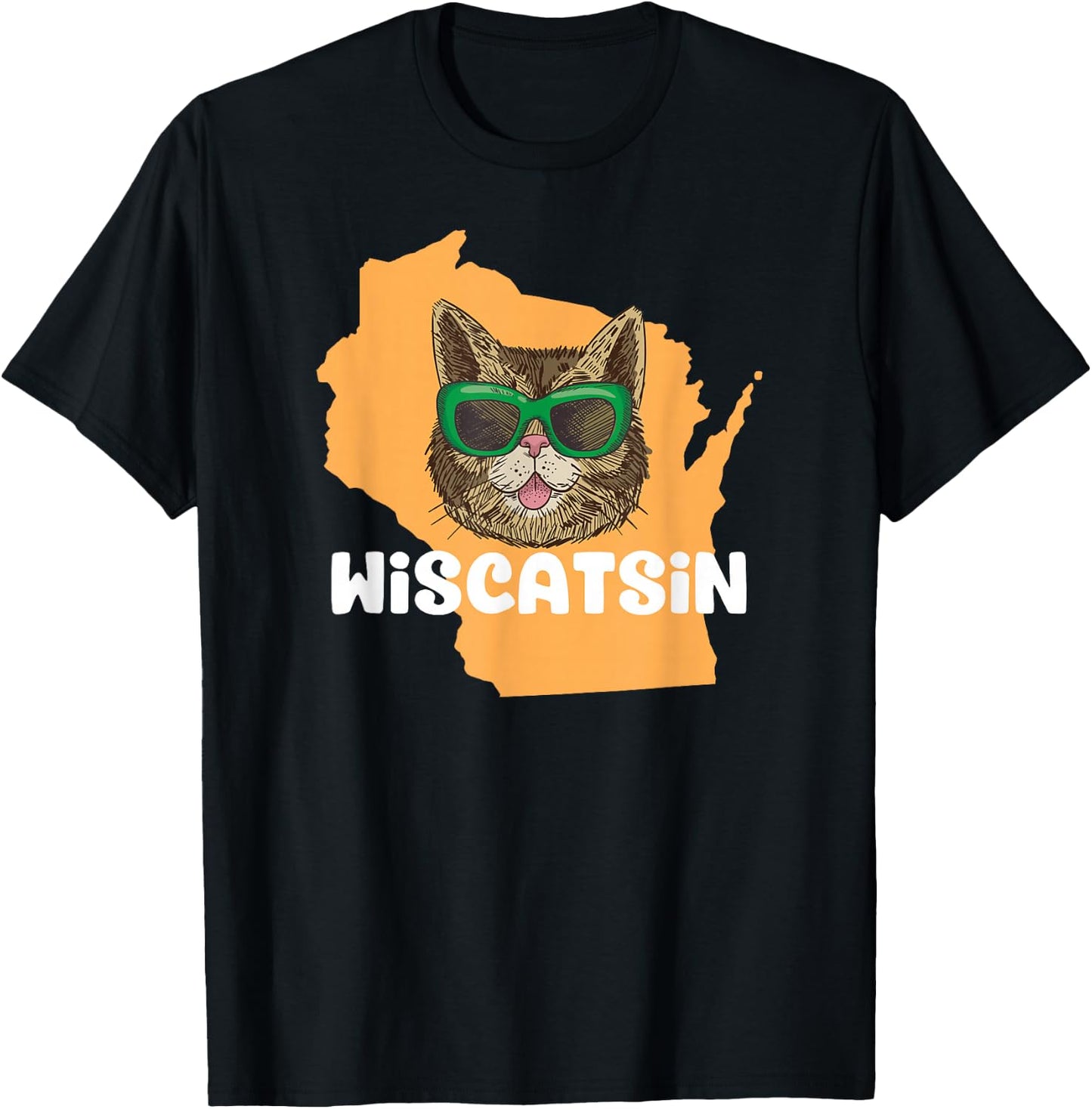 Wiscatsin (Wisconsin) - Funny City State Cat Pun Men Women Girls Kids T-Shirt - T-Shirt | Black