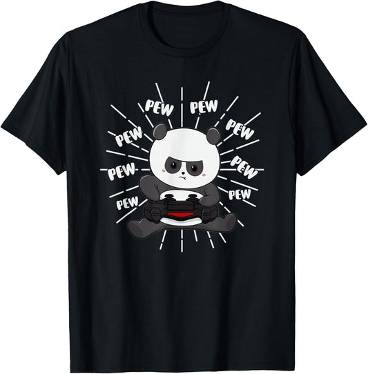 Funny Boy Panda Gaming Panda Video Game Controller T-Shirt - T-Shirt | Black