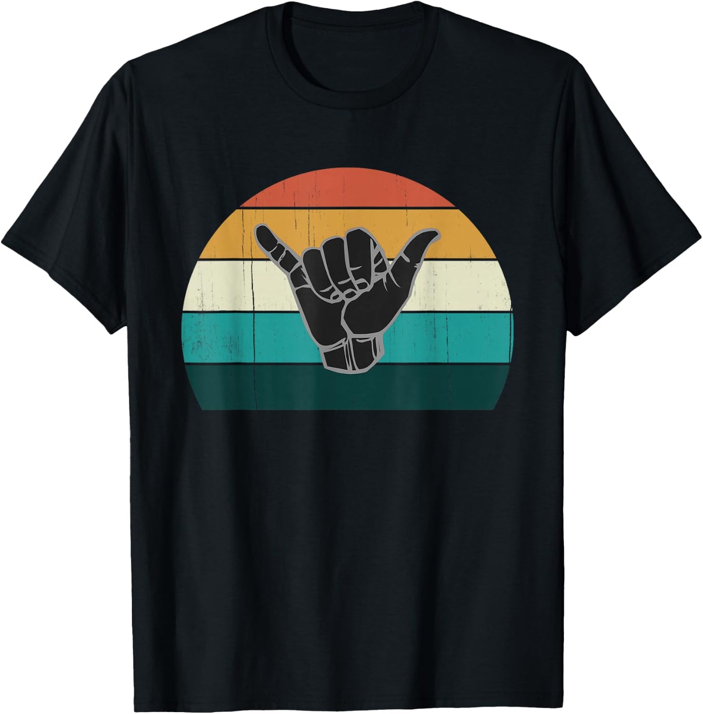 Shaka & Surf Sign - Cool Vintage Surfer/Surfing Gift T-Shirt - T-Shirt | Black