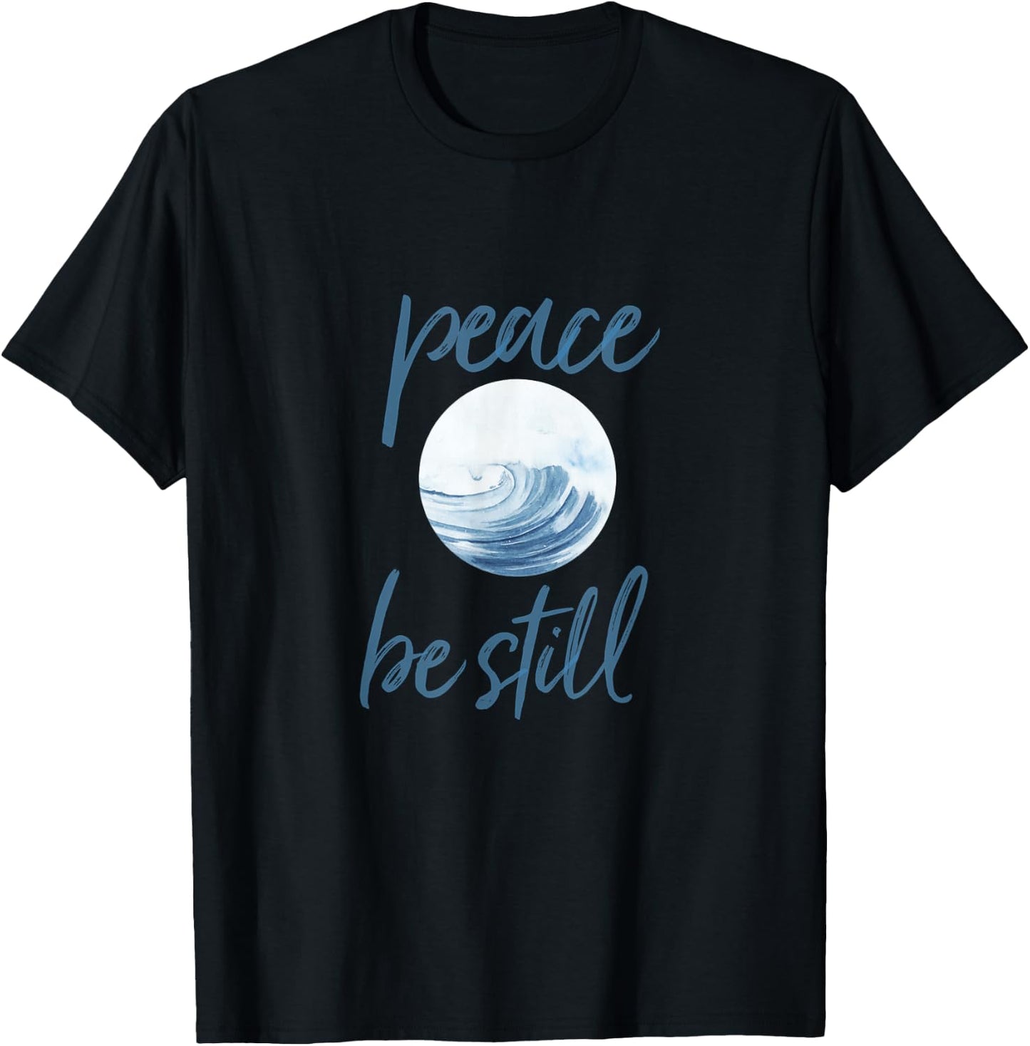 Christian Scripture Peace Be Still Mark 4:39 Ocean Beachwear T-Shirt - T-Shirt | Black