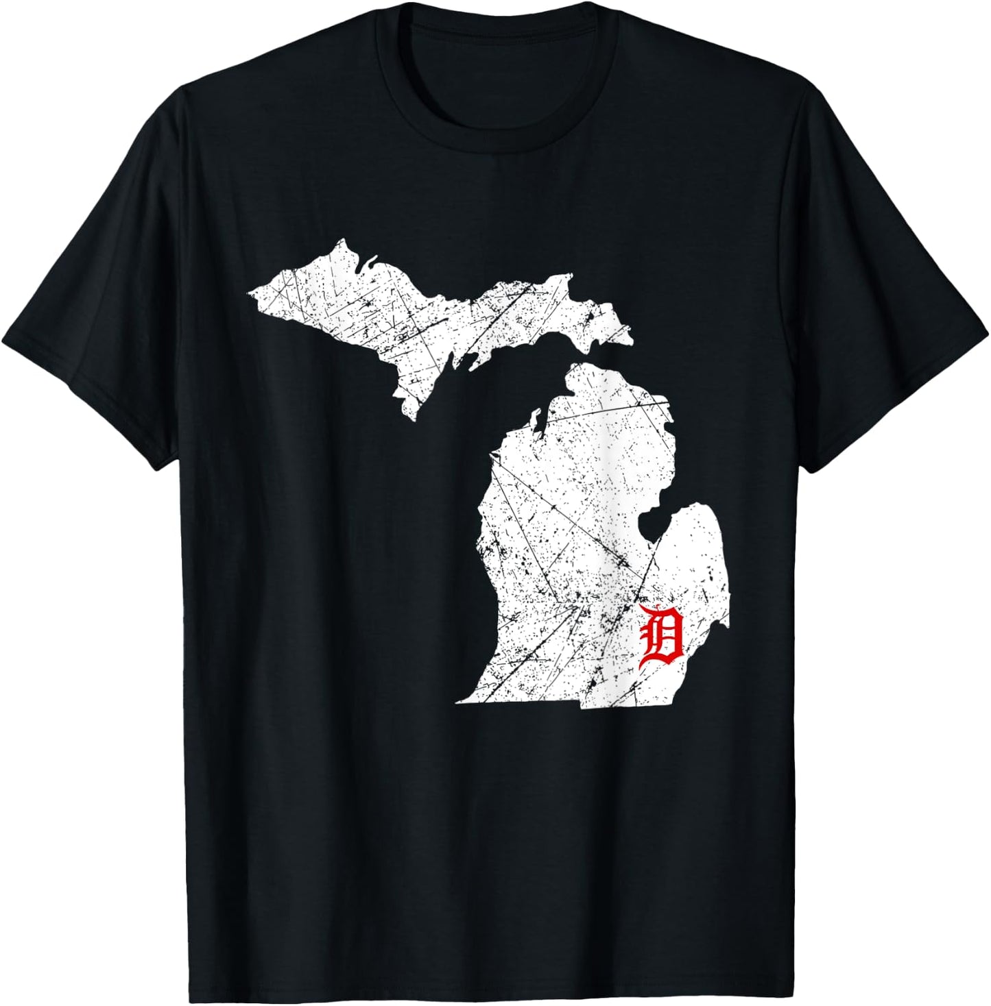 Detroit Michigan Map Lakes Letter D Nature Travel Motor City T-Shirt - T-Shirt | Black