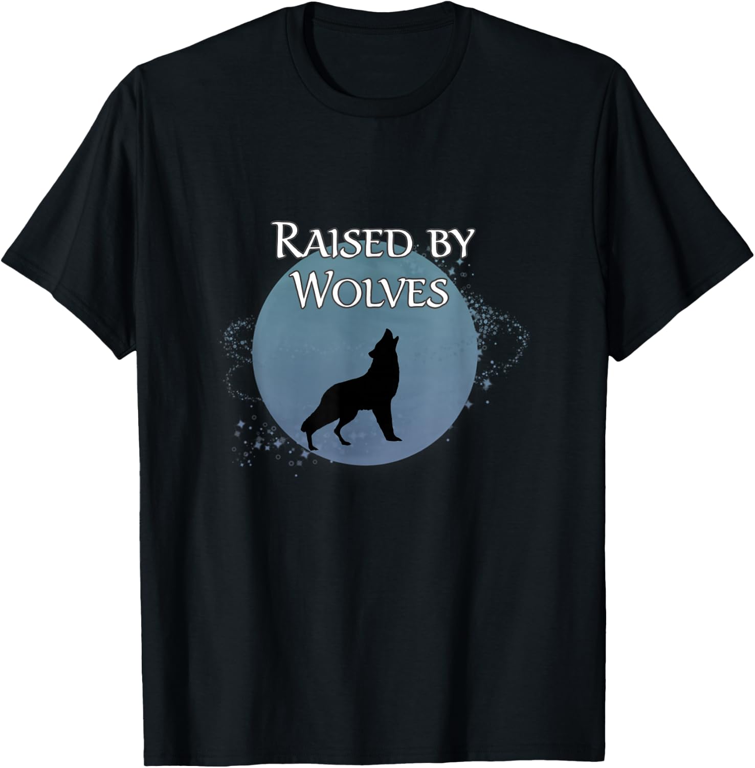 Raised by Wolves Moon Stars Wolf Howl T-Shirt - T-Shirt | Black