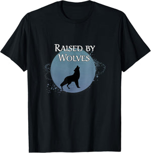 Raised by Wolves Moon Stars Wolf Howl T-Shirt - T-Shirt | Black