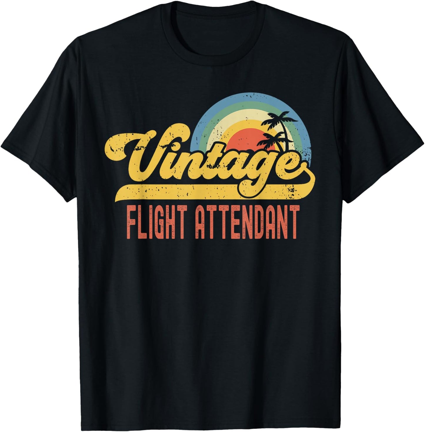 Flight Attendant Vintage Sunset Profession Retro Job Title T-Shirt - T-Shirt | Black