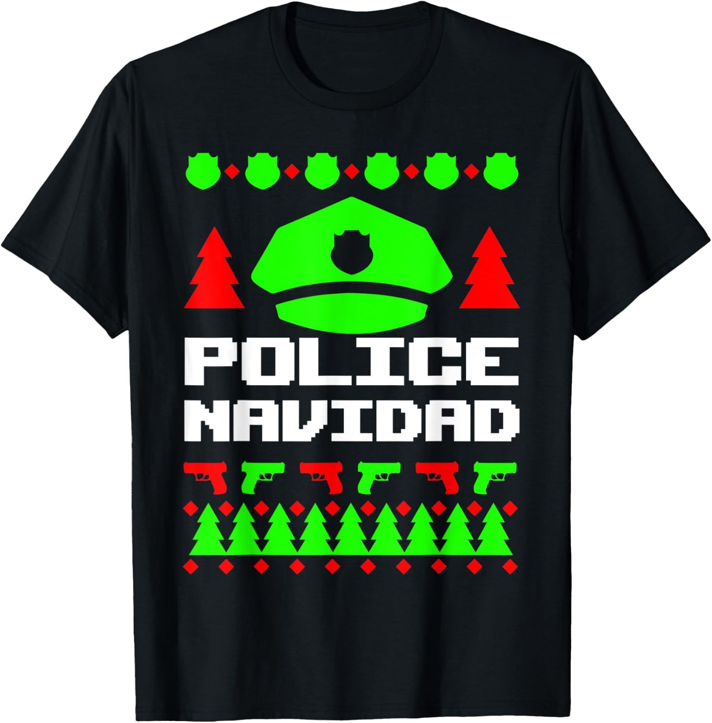 Police Navidad Funny Christmas Cop Officer Ugly Party Gift T-Shirt - T-Shirt | Black