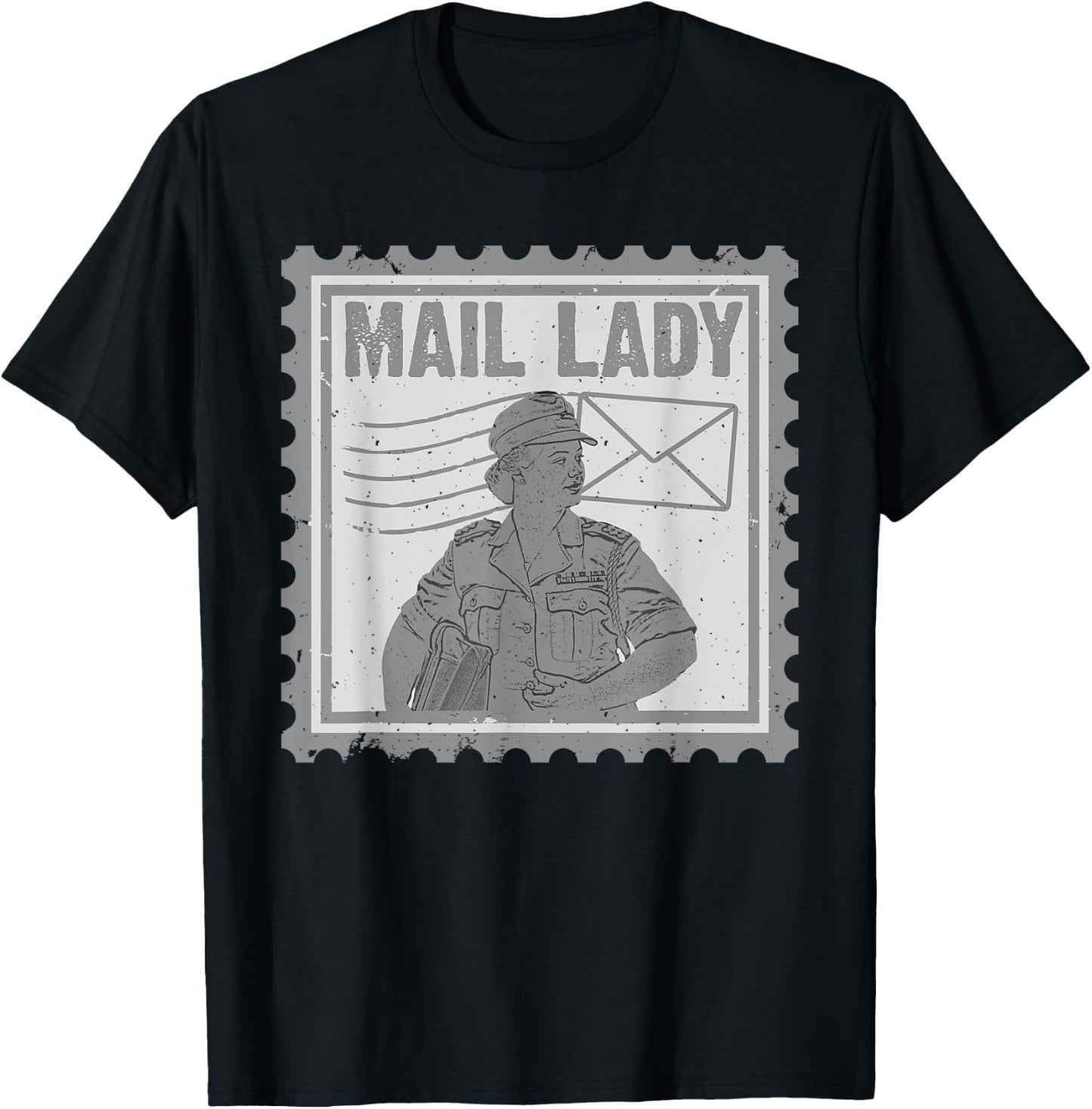 Mail Lady Art Mom Stamp Post Office Postal Worker T-Shirt - T-Shirt | Black