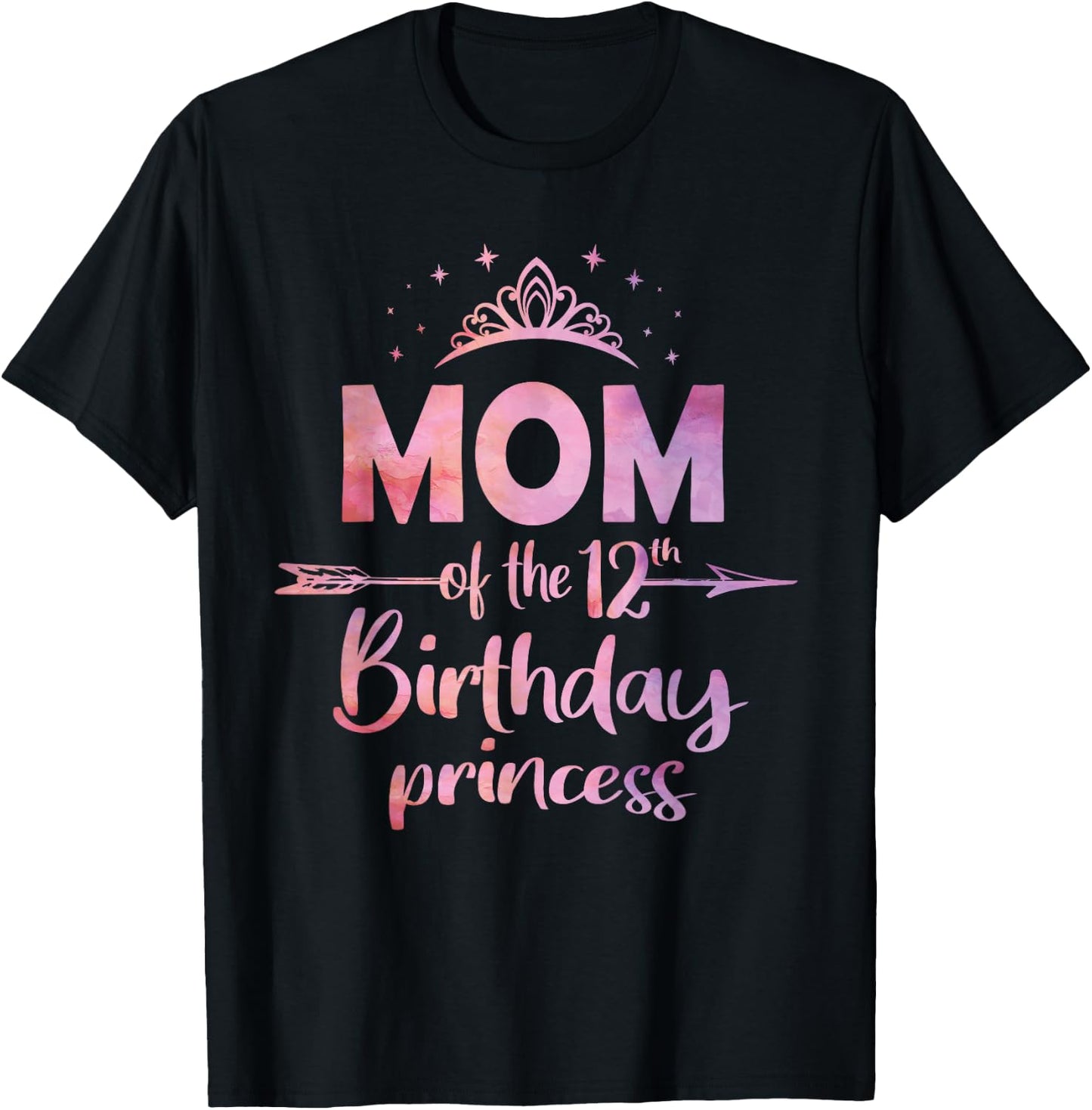 Mom Of The 12th Birthday Princess Girl 12 Years Old B-day T-Shirt - T-Shirt | Black