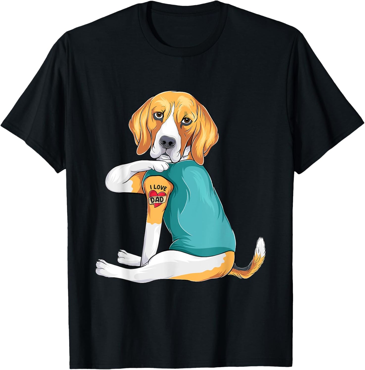 Father's Day gift funny dog Dad Beagle i love Dad tattoo T-Shirt - T-Shirt | Black