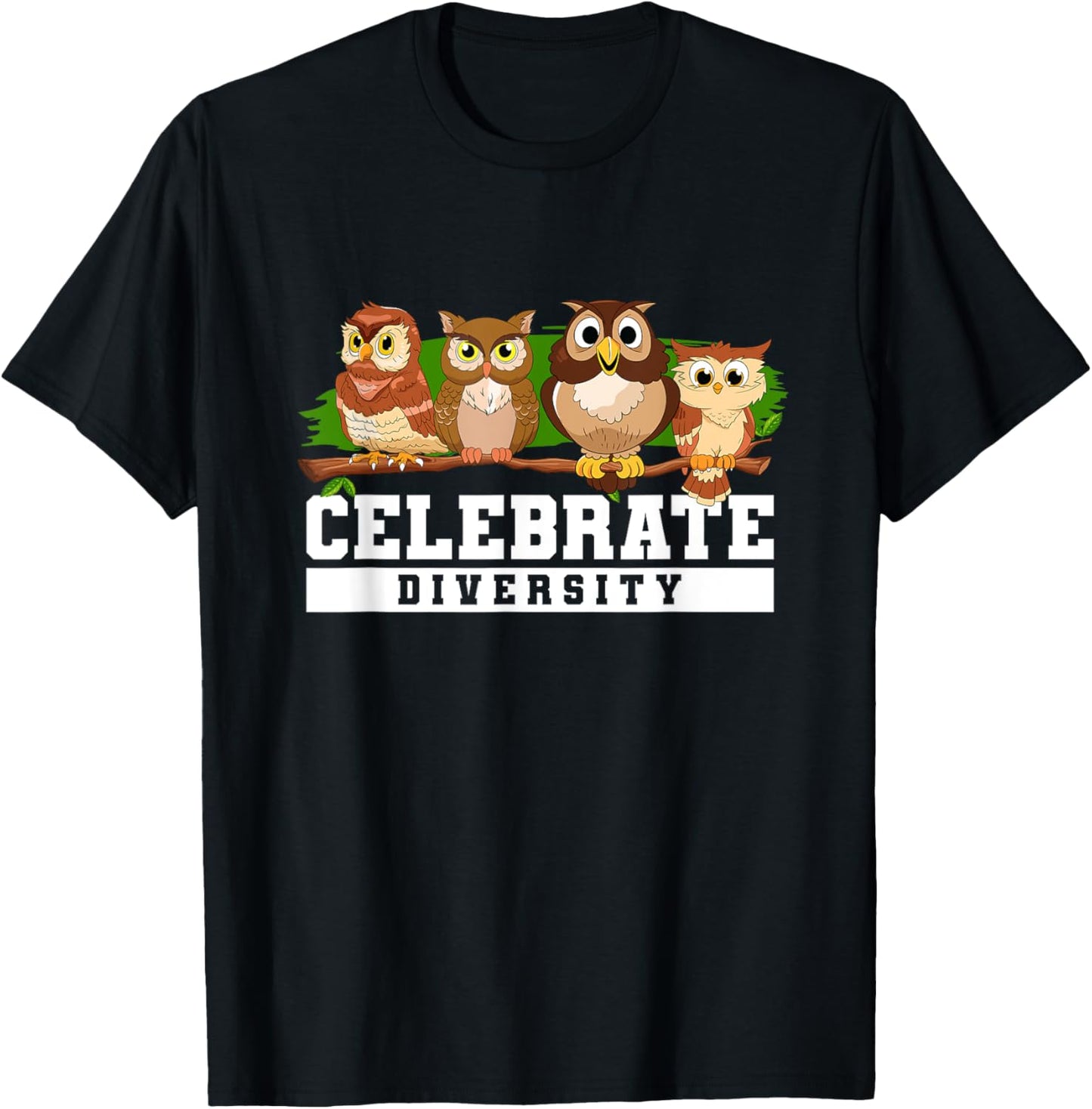 Owl Enthusiast Birds Of Prey Nocturnal Celebrate Diversity T-Shirt - T-Shirt | Black