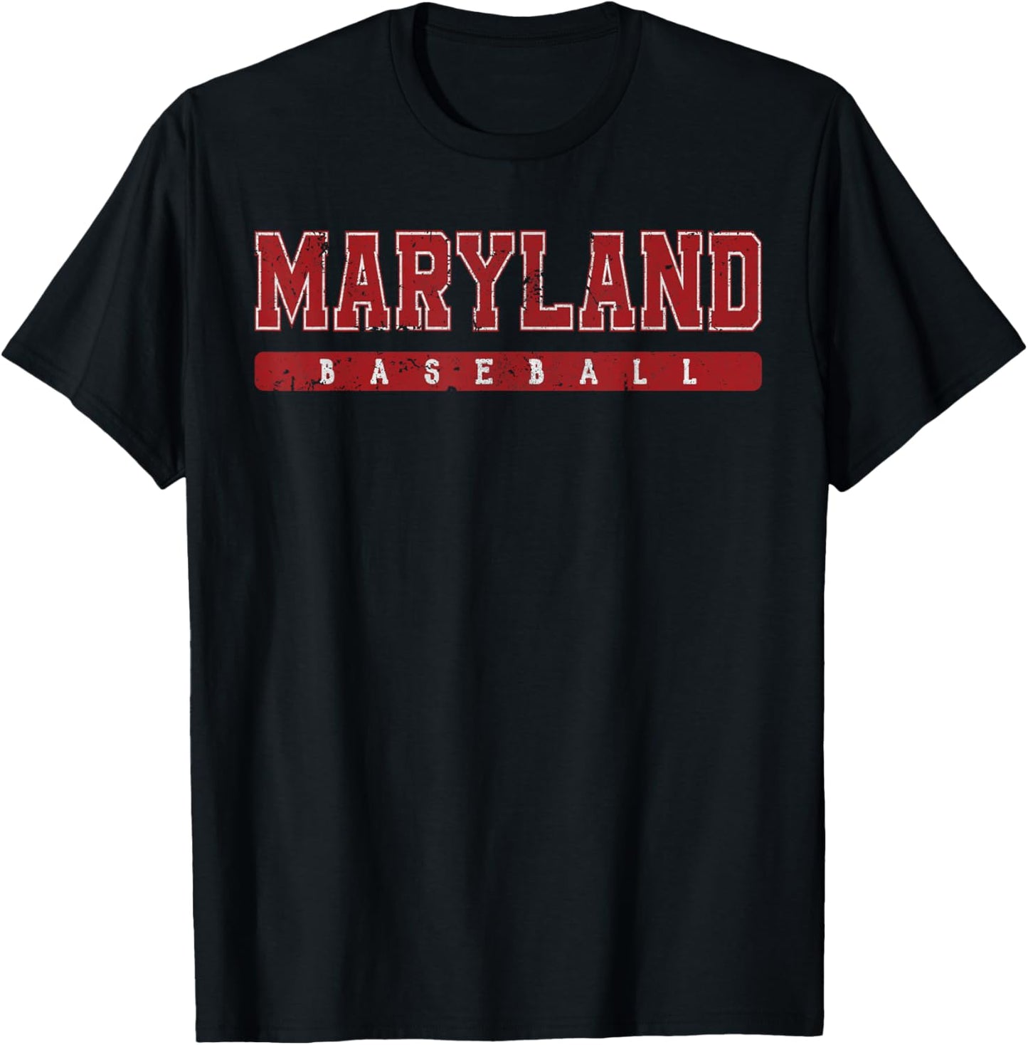 Maryland Baseball Red Vintage Text T-Shirt - T-Shirt | Black
