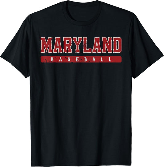 Maryland Baseball Red Vintage Text T-Shirt - T-Shirt | Black