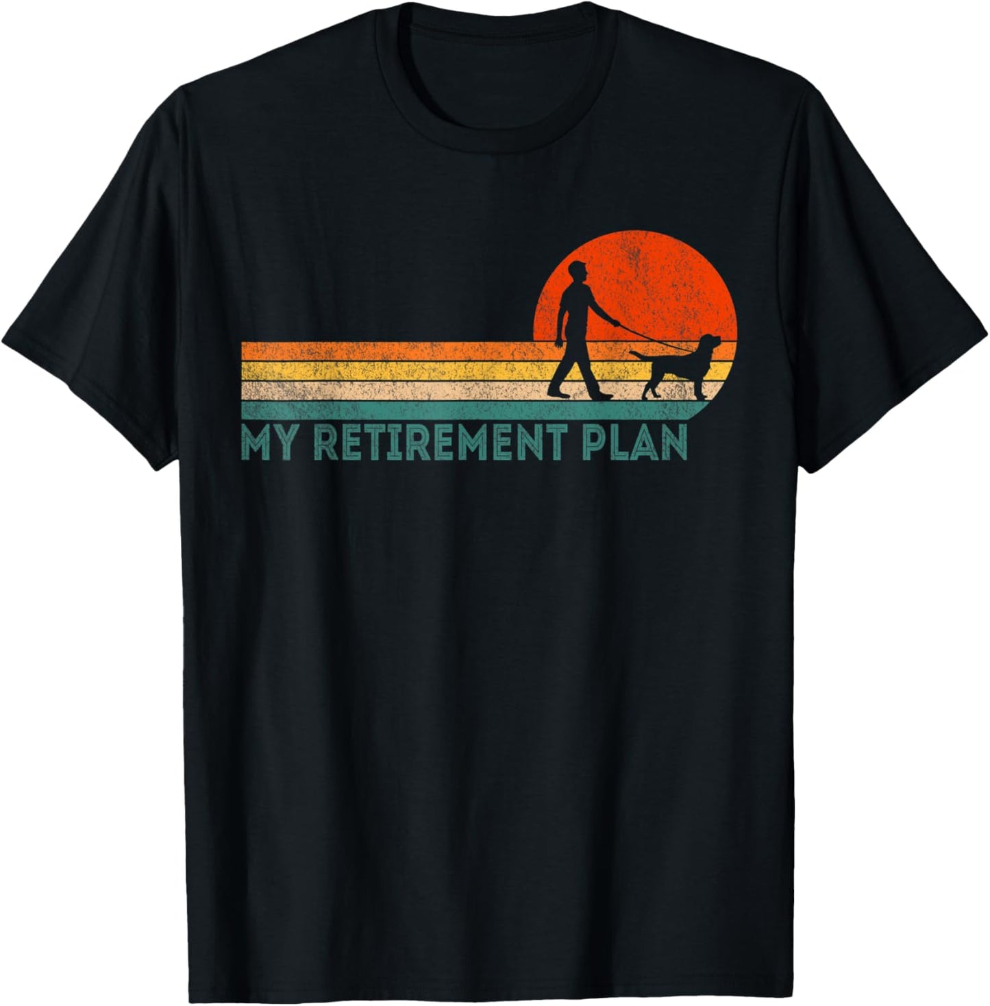 Funny Retired Walking My Dog Retirement Plan Retro T-Shirt - T-Shirt | Black