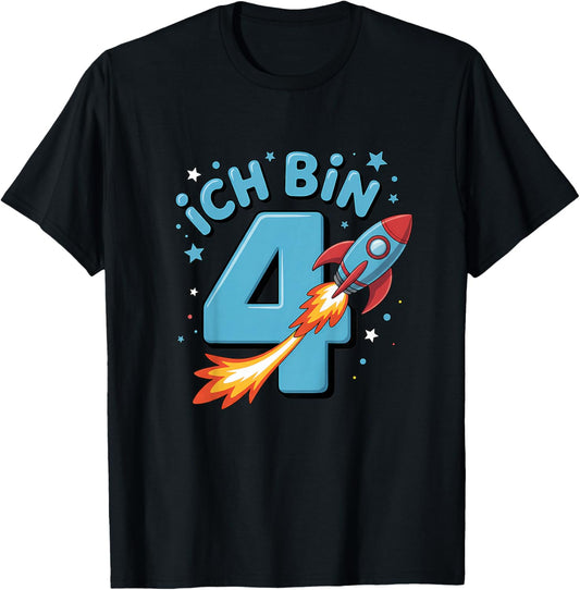 Ich Bin 4 Rakete Geburtstag 4. Geburtstag Junge Weltall T-Shirt - T-Shirt | Black