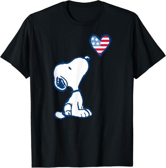Peanuts - Snoopy Flag Heart T-Shirt - T-Shirt | Black