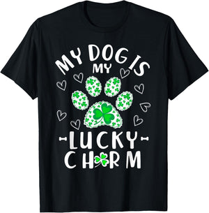 My Dog is My Lucky Charm Shamrock Shirt St Patricks Day Men Women Kids T-Shirt - T-Shirt | Black