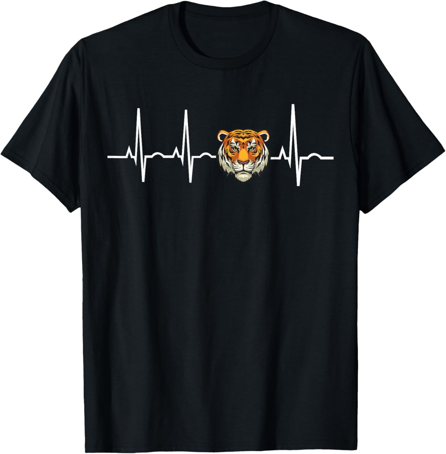 Tiger Heartbeat Love Tiger EKG Heart Idea for Tiger lover T-Shirt - T-Shirt | Black