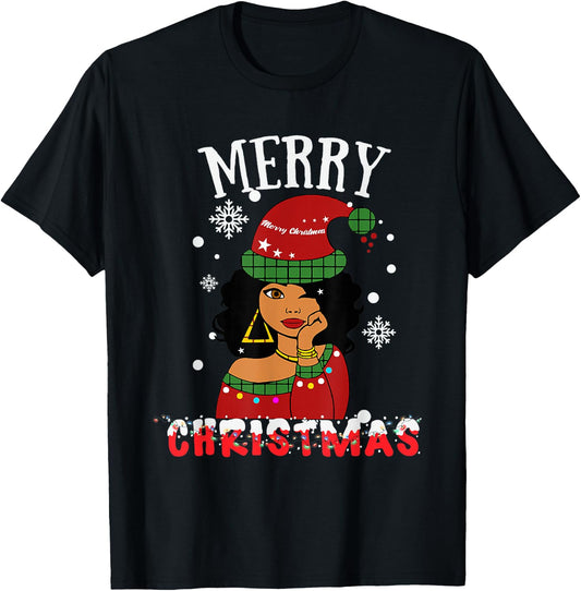 Black African American Merry Christmas Melanin Women Santa T-Shirt - T-Shirt | Black