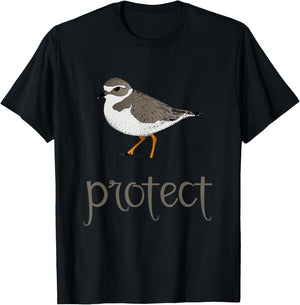 Shore Bird Piping Plover Hand Drawn Marine Illustration T-Shirt - T-Shirt | Black