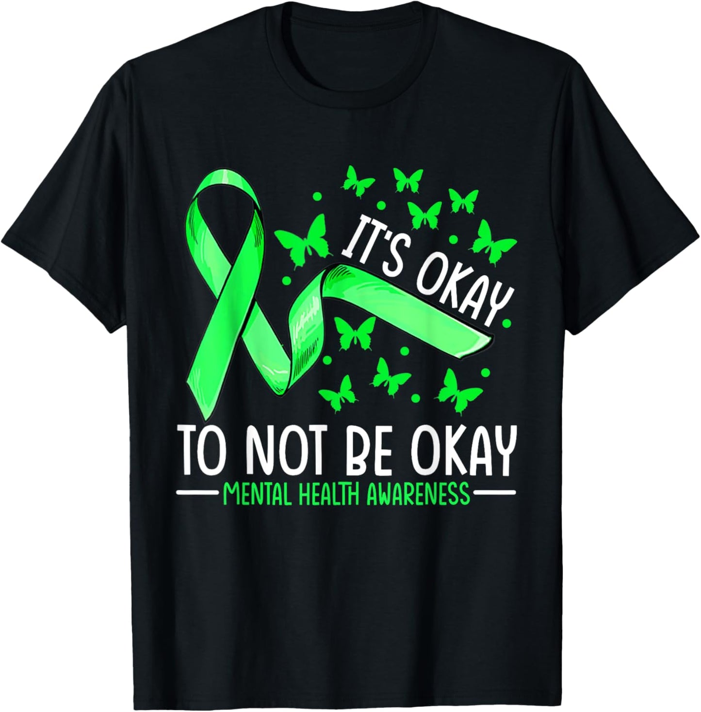 It's Okay To Not Be Okay Mental Health Awareness Ribbon T-Shirt - T-Shirt | Black
