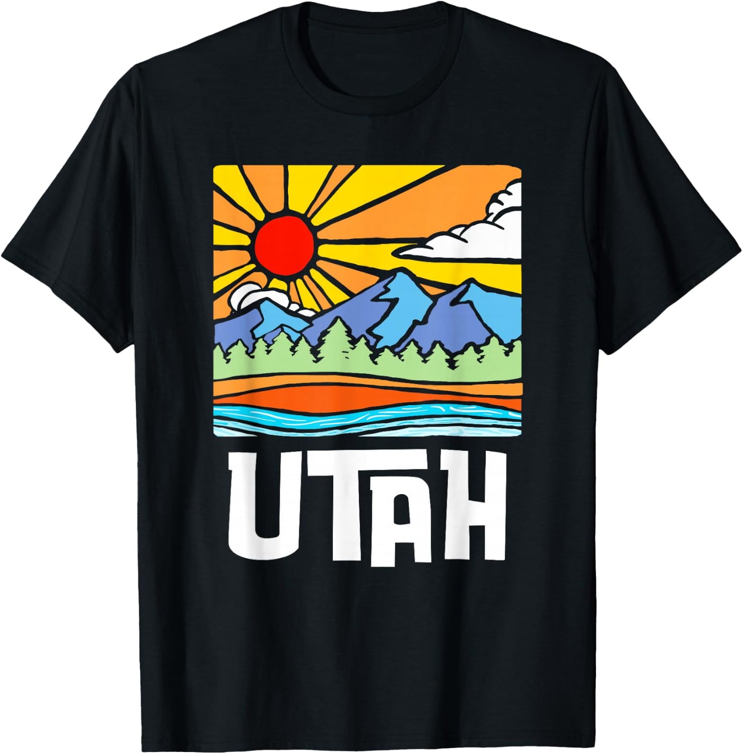 Utah Artistic Nature & Mountains Vintage Graphic T-Shirt - T-Shirt | Black
