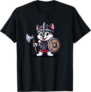 Husky Viking Funny Dog Medieval Women Kids T-Shirt - T-Shirt | Black