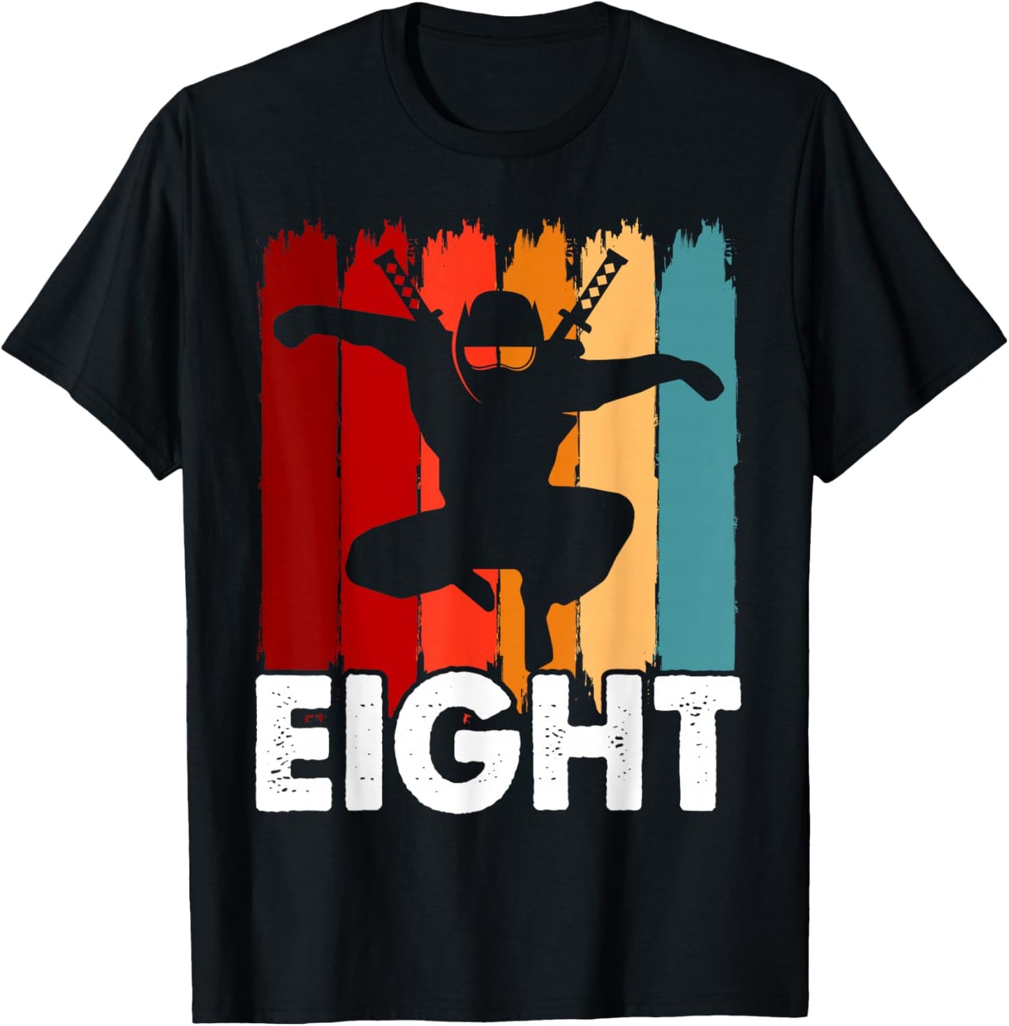 Kids 8th Birthday Retro Ninja 8 Years Boys Girl Kids T-Shirt - T-Shirt | Black