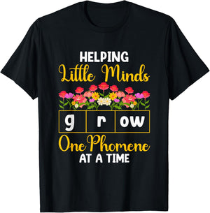 Science of Reading Helping Little Minds Grow Phonics T-Shirt - T-Shirt | Black