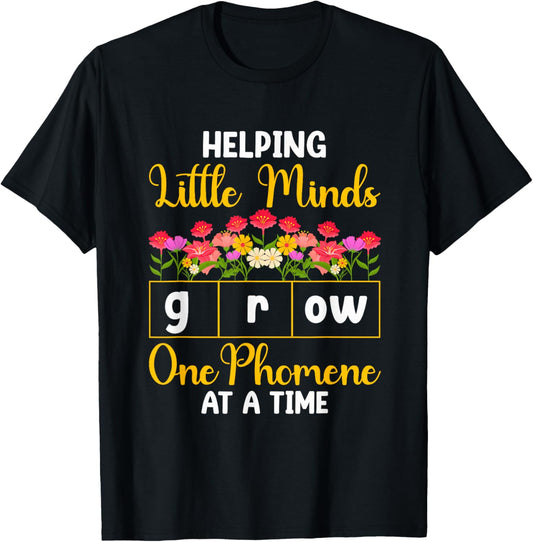 Science of Reading Helping Little Minds Grow Phonics T-Shirt - T-Shirt | Black
