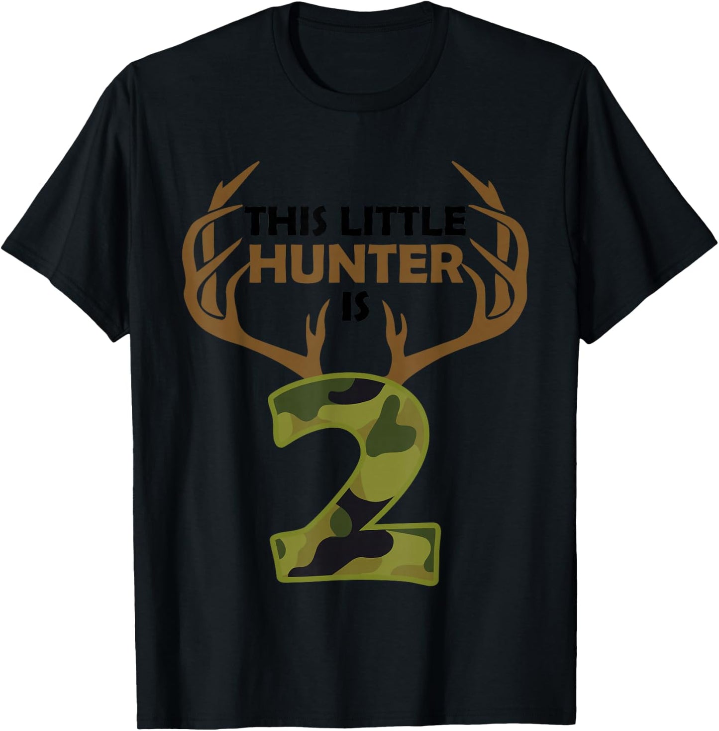 Funny 2nd Birthday 2 Year Old Deer Hunter Gift Boys Kids T-Shirt - T-Shirt | Black