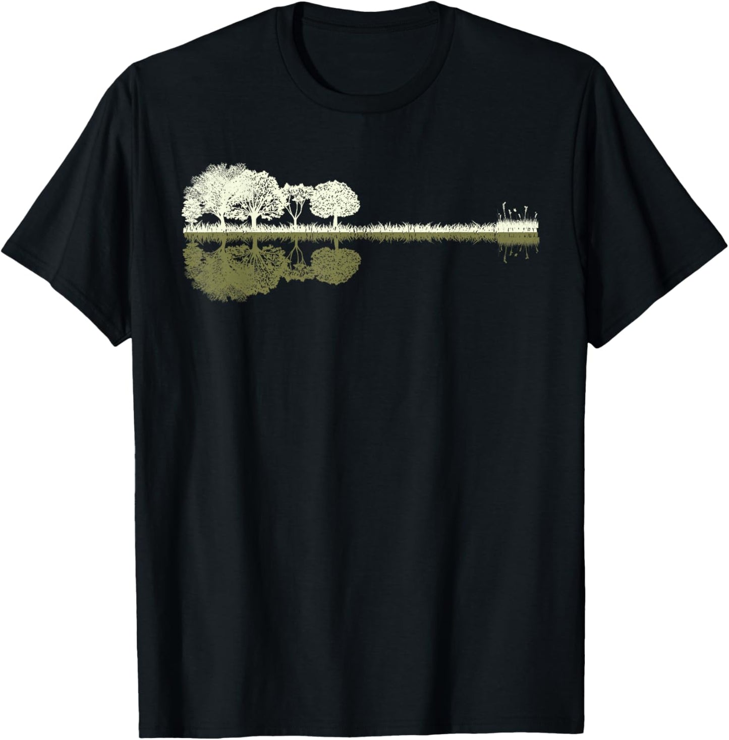 Nature Acoustic Guitar - Forest Wooden Guitar Trees Sundown T-Shirt - T-Shirt | Black