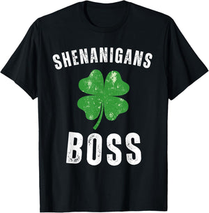 Shenanigans Boss Funny St Patricks Day Shamrock T-Shirt - T-Shirt | Black