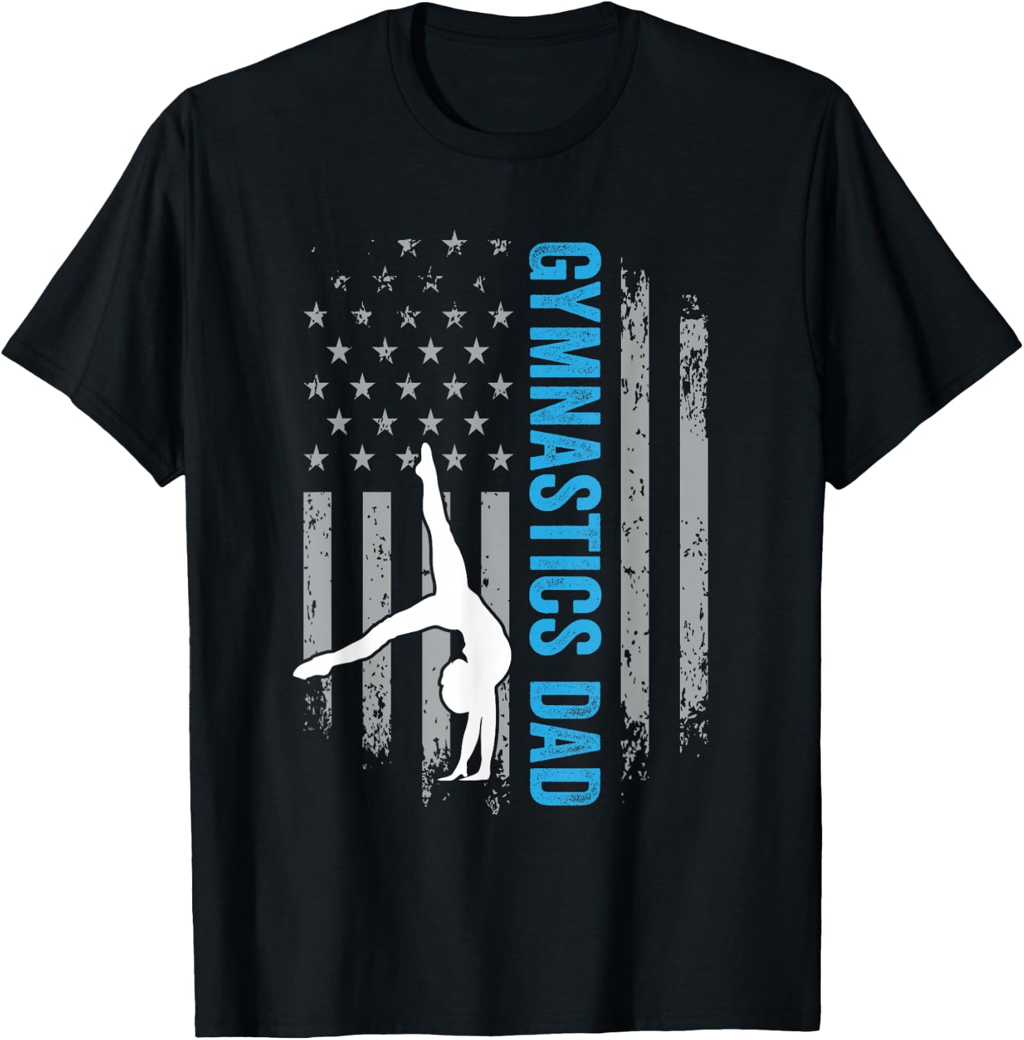 Gymnastics Dad Gymnast Father Parent American Flag Sports T-Shirt - T-Shirt | Black