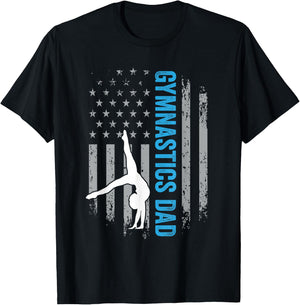 Gymnastics Dad Gymnast Father Parent American Flag Sports T-Shirt - T-Shirt | Black