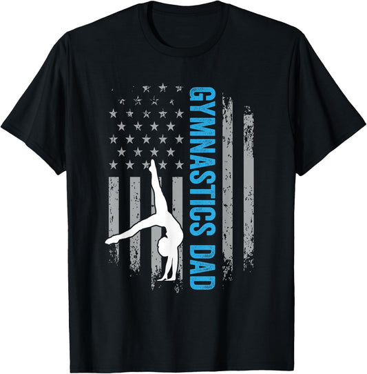 Gymnastics Dad Gymnast Father Parent American Flag Sports T-Shirt - T-Shirt | Black