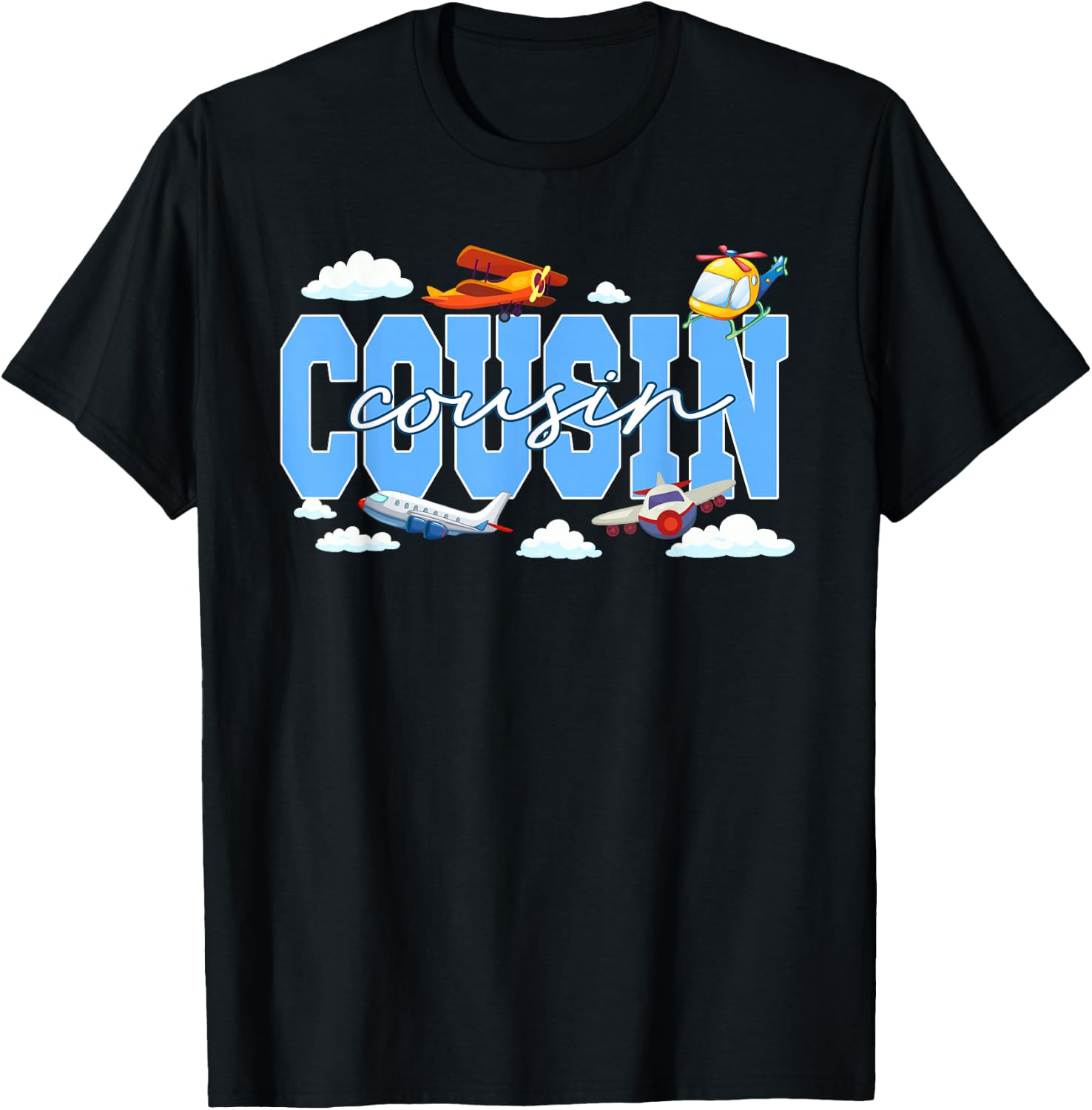 Cousin Birthday Boy Airplane Theme Family Matching Party T-Shirt - T-Shirt | Black