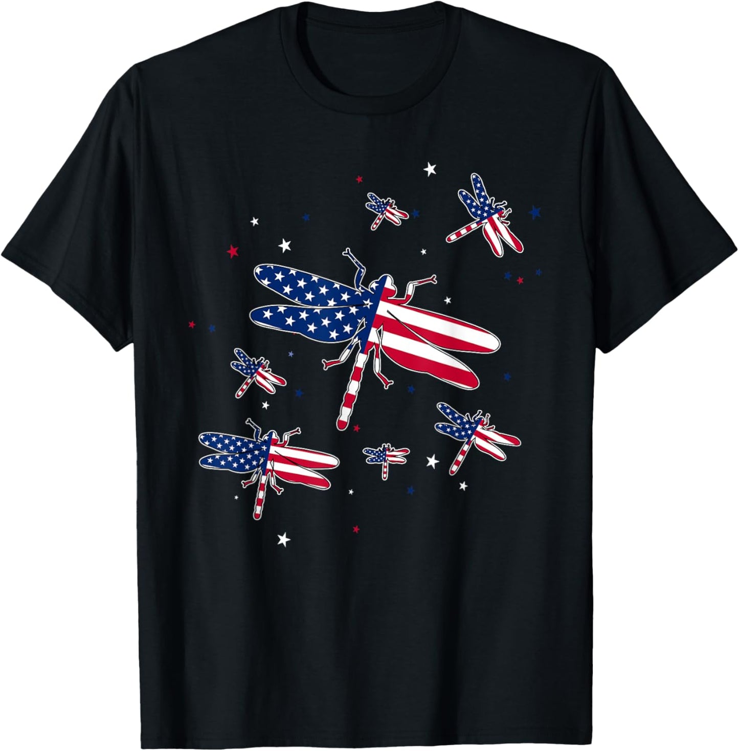 Cute Dragonfly Patriotic Women Girl 4Th of July Fireworks T-Shirt - T-Shirt | Black