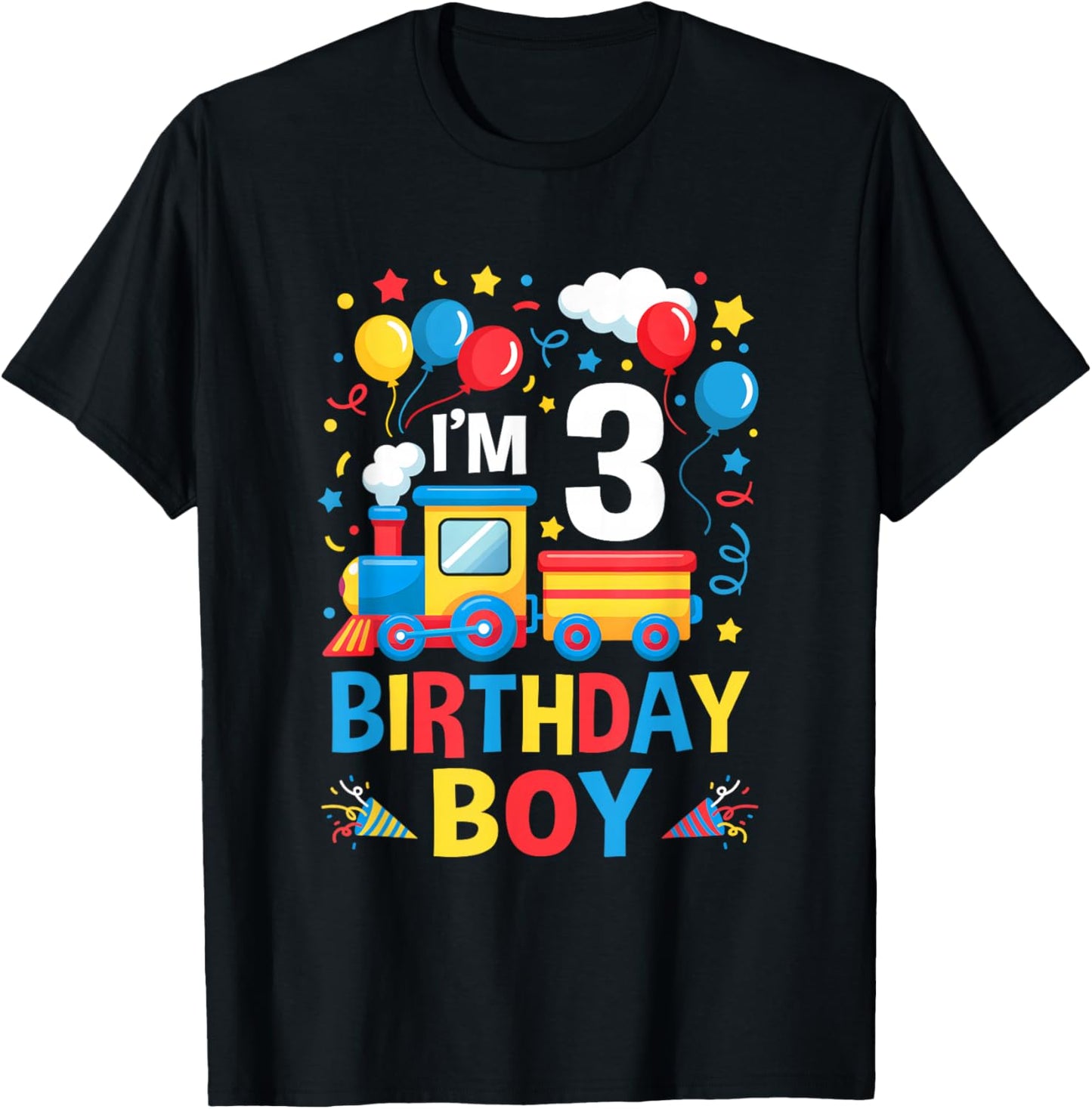 Three 3Yr 3Rd Kids Boys Girls Train Birthday Boy 3 Years Old T-Shirt - T-Shirt | Black