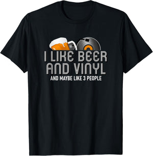 I Like Beer & Vinyl Shirt. Funny Vinyl Record Music Gift T-Shirt - T-Shirt | Black