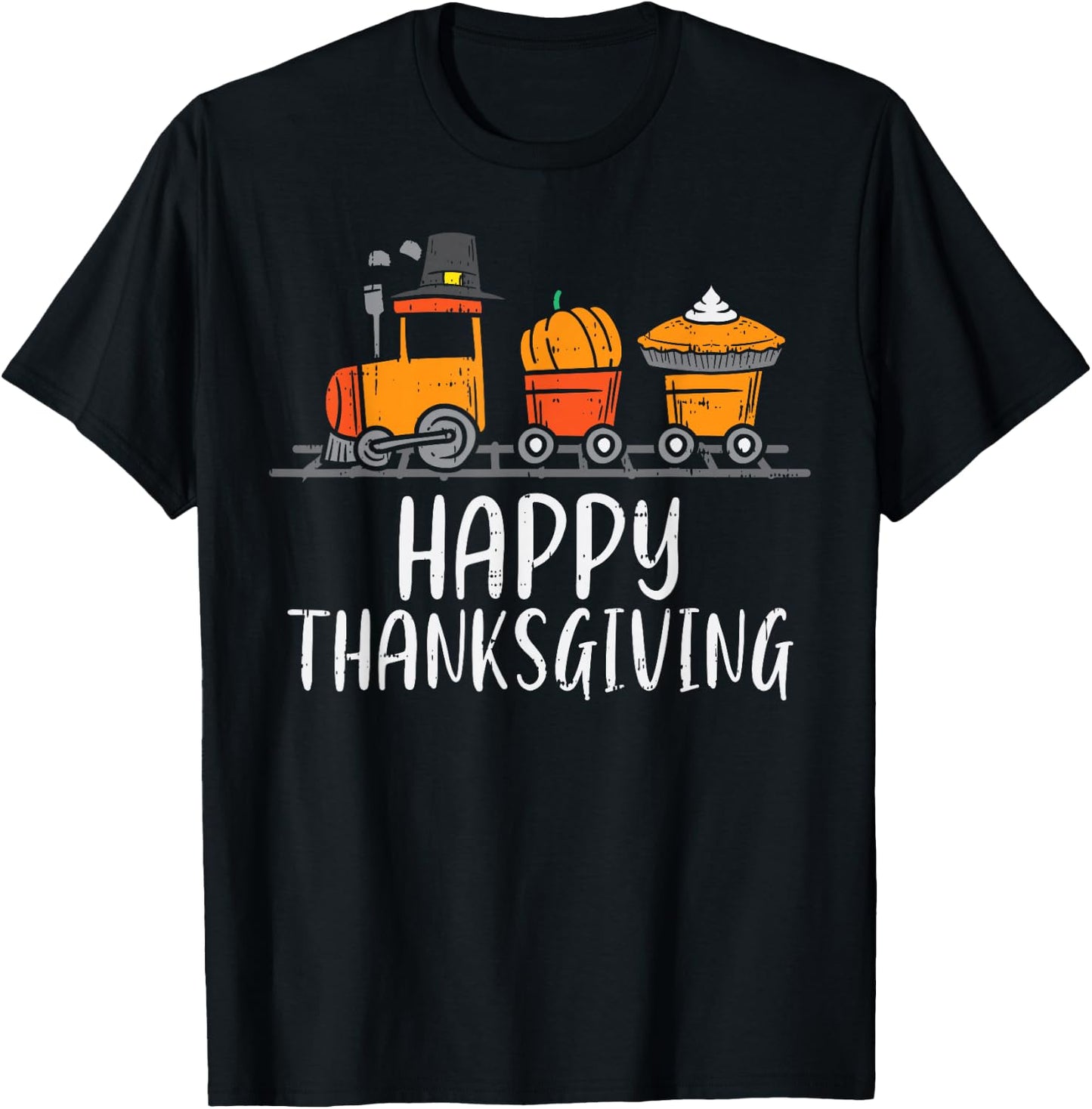 Happy Thanksgiving Pumpkin Train Pilgrim Boys Children Toddler T-Shirt - T-Shirt | Black