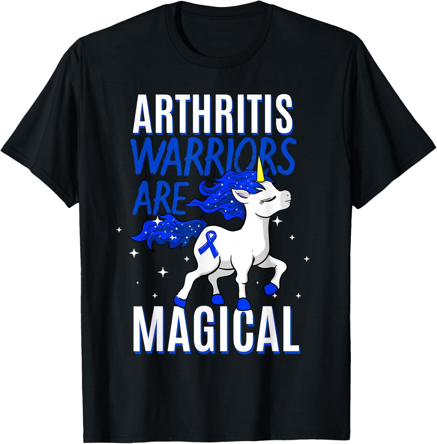 Arthritis Warrior Magical Unicorn Blue Ribbon Inflammation T-Shirt - T-Shirt | Black