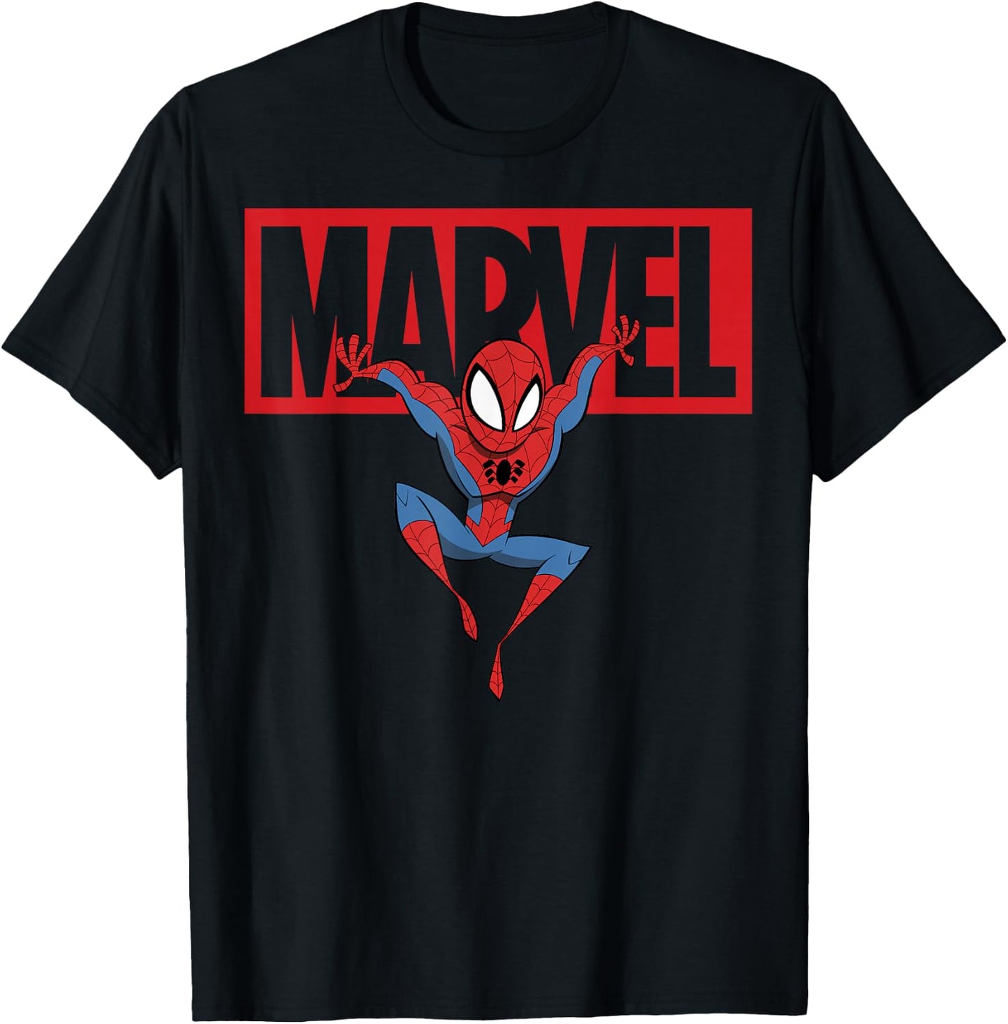 Marvel Spider-Man Chibi Action Pose Logo Outline T-Shirt - T-Shirt | Black